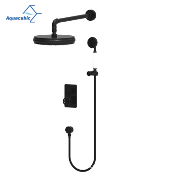 Aquacubic Contemporary Health Wall Mounted Black Industrial Style Water Saving Shower Mixer Faucet Set